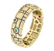 9311070К-4,45 Кольцо обручальное с изумрудом, рубином сапфиром и бриллиантами бренд Primossa (Au 585)