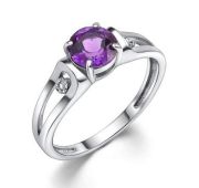 01-4342/БРАМ-00-1,95 Кольцо с аметистом и бриллиантами бренд Алькор (Серебро 925)