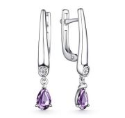 02-4036/БРАМ-00-2,77 Серьги с аметистом и бриллиантами бренд Алькор (Серебро 925)