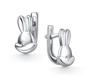 02-4299/000Б-00-1,98 Серьги детские зайки с бриллиантом бренд Алькор (Серебро 925)