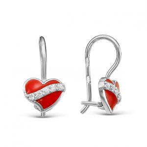 2113063 Серьги детские сердце с эмалью (Серебро 925)
