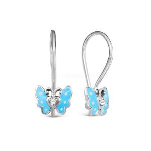 2113027 Серьги детские бабочки с эмалью (Серебро 925)