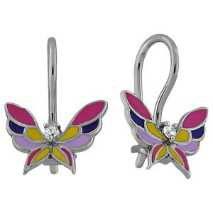 2113053 Серьги детские бабочки с эмалью (Серебро 925)