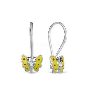 2113025 Серьги детские бабочки с эмалью (Серебро 925)