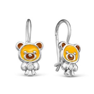 2113060 Серьги детские мишки с эмалью (Серебро 925)