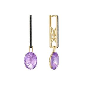 0203.3323.0101.01-11,44 Серьги «Крылья» конго с аметистом бренд Natasha Libelli (Au 585)